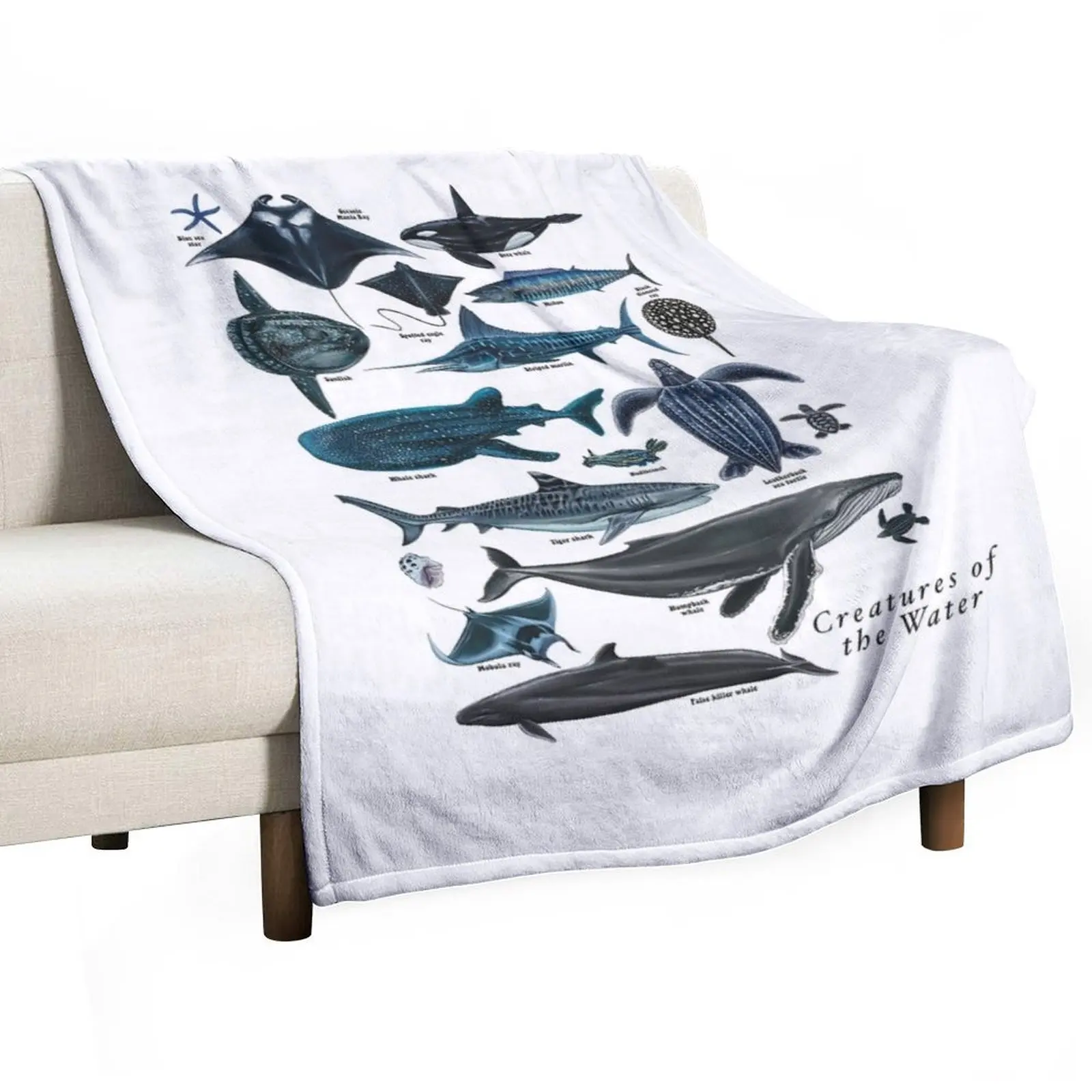 Aquatic creatures Deep Sea Creatures OF WATER Throw Blanket Machine Washable Soft Warm Blanket