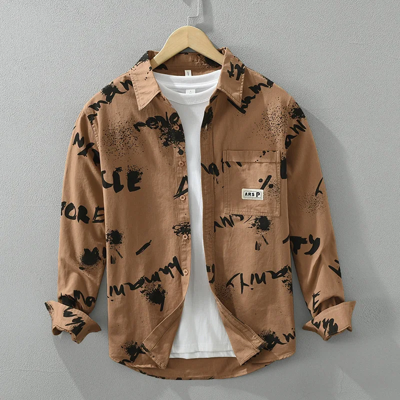 

fiti Personali Print Pure Cotton Long Sve Men's irt Casual Loose Fit Spring 2024 Vintage Sle Faionable Casual ...