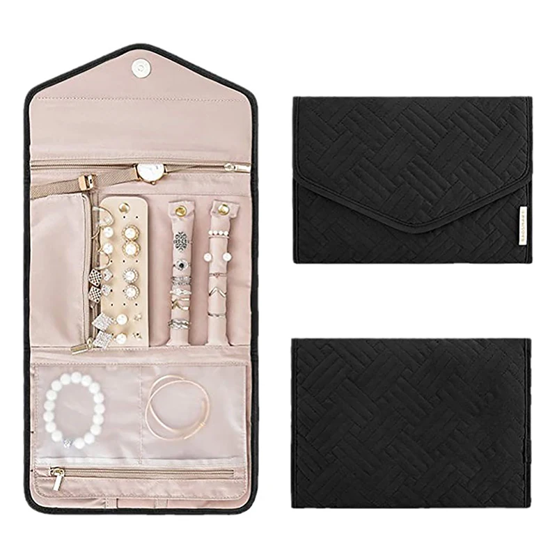 1PCS Portable Cosmetic Roll Foldable Jewelry Case Travel Make Up Bag For Journey Earrings Rings Necklaces Brooches Storage Bag