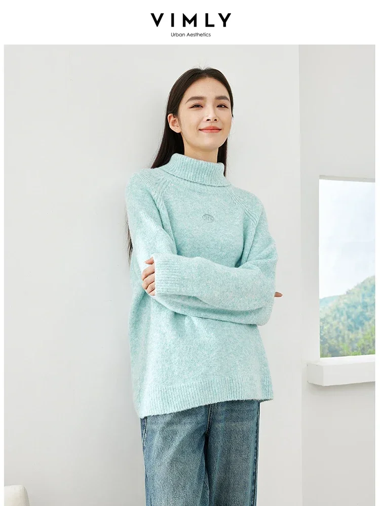 Vimly Blue Casual Straight Turtleneck Women\'s Sweater 2023 Winter New Thick Warm Knitted Pullovers Female Jumpers Knitwear 16518