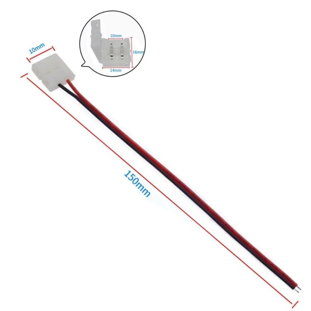 No Soldering 2 Pin LED Strip Connector Single Head Quick Connection Solder Free LED Strip Adapter 8mm 10mm Power Wire Connector