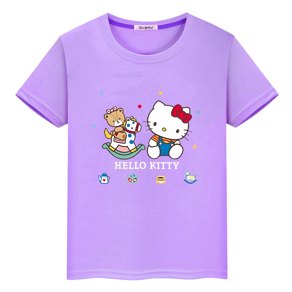 Camiseta corta con estampado de hello kitty para niños y niñas, Camisa de algodón 100%, camisetas bonitas de Anime, orgullo de verano, y2k, ropa de una pieza, regalo para niños