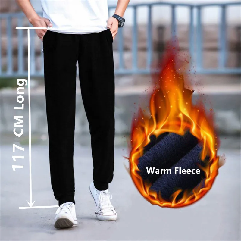 117CM Extra Long Boys Sweatpants Tall Men Joggers Fleece Warm Trousers Harem Black Blue Sports Sweat Track Stretched Male Pants