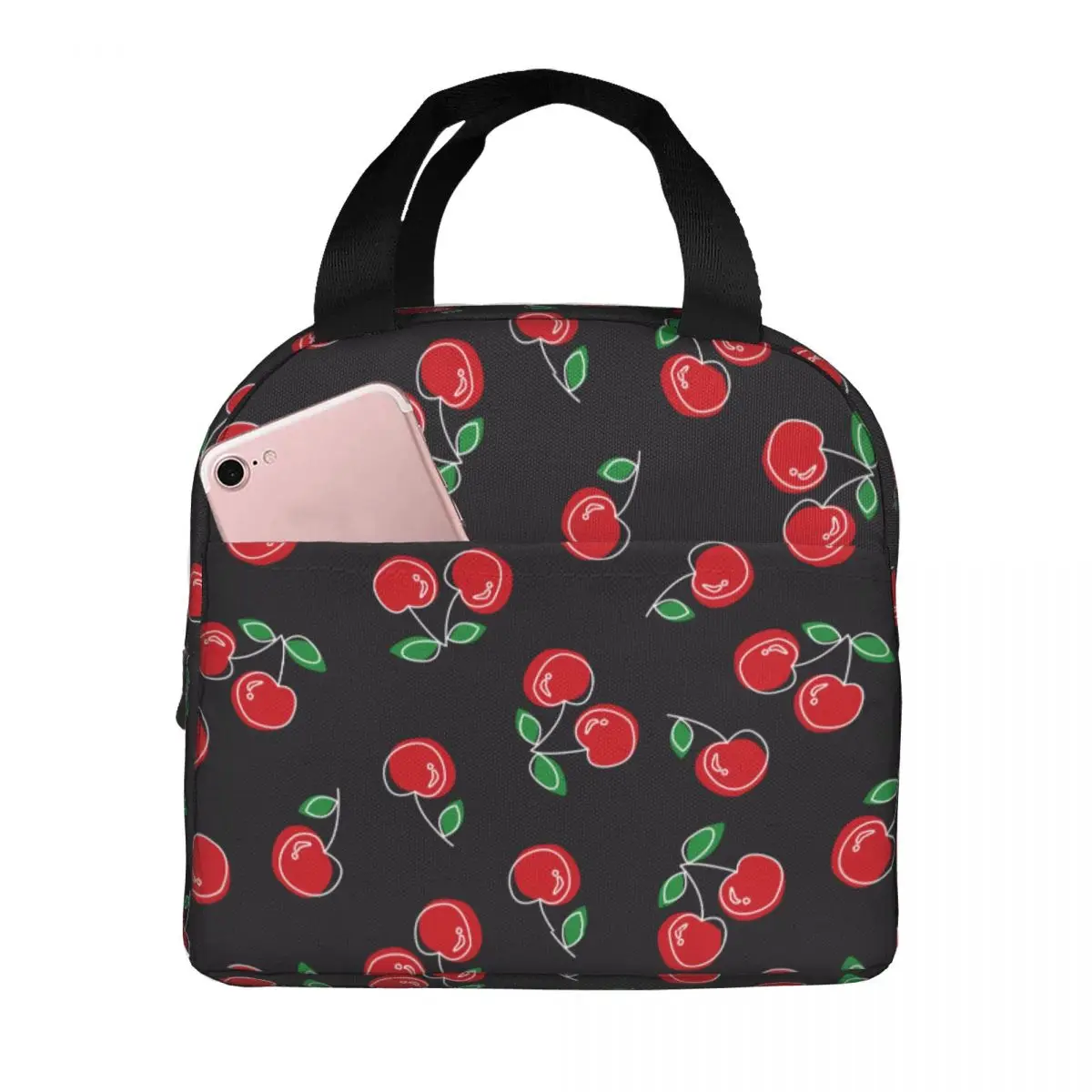 

Lunch Bags for Women Kids Cherry Insulated Cooler Portable School Polyester Tote Bento Pouch