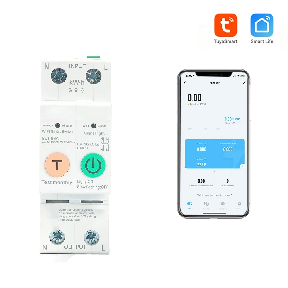 

Электрический умный автоматический выключатель RTS 1P + N 2P с Wi-Fi, счетчик энергии кВтч, релейный переключатель с защитой от утечки