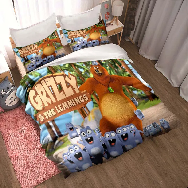 

Grizzy And The Lemmings Bedding Set Adult Children's Bedroom Soft Duvet Set Single Double King Bed Set Cartoon Quilt Cover Set