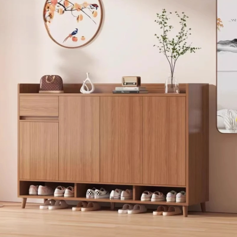 hh-Solid Wood Builtins Shoe Cabinet Storage Home Entrance New Chinese Style Onepiece Layer Rack Muebles Living Room Furniture^