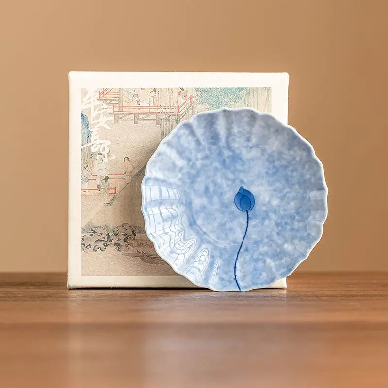 

Ceramic Hand-Painted Blue Lotus Tea Cup Pad, Tea Set Accessories, Tea Tray Base