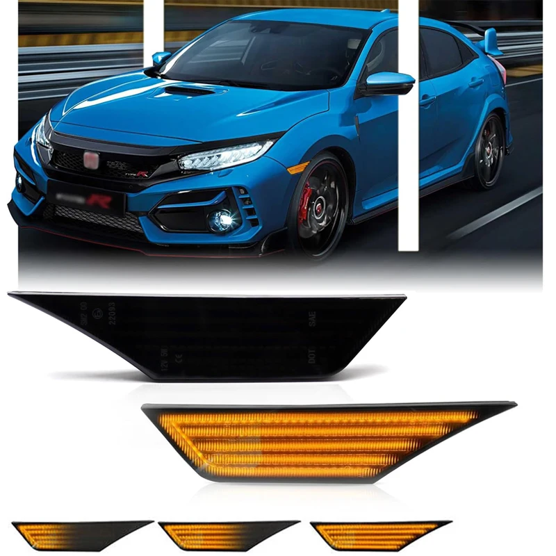 2 قطعة عدسة المدخن LED أضواء السيارة الجانبية لهوندا سيفيك 2016 2017 2018 2020 OE # 34300-TET-H01 مصباح إشارة الانعطاف العاكس التلقائي