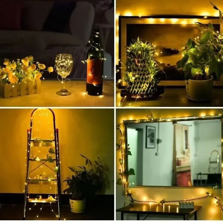 عن بعد 8 طرق اكليل LED الجنية الفضة سلسلة أسلاك نحاسية ضوء صندوق بطارية جارلاند ضوء حفل زفاف عيد الميلاد الديكور