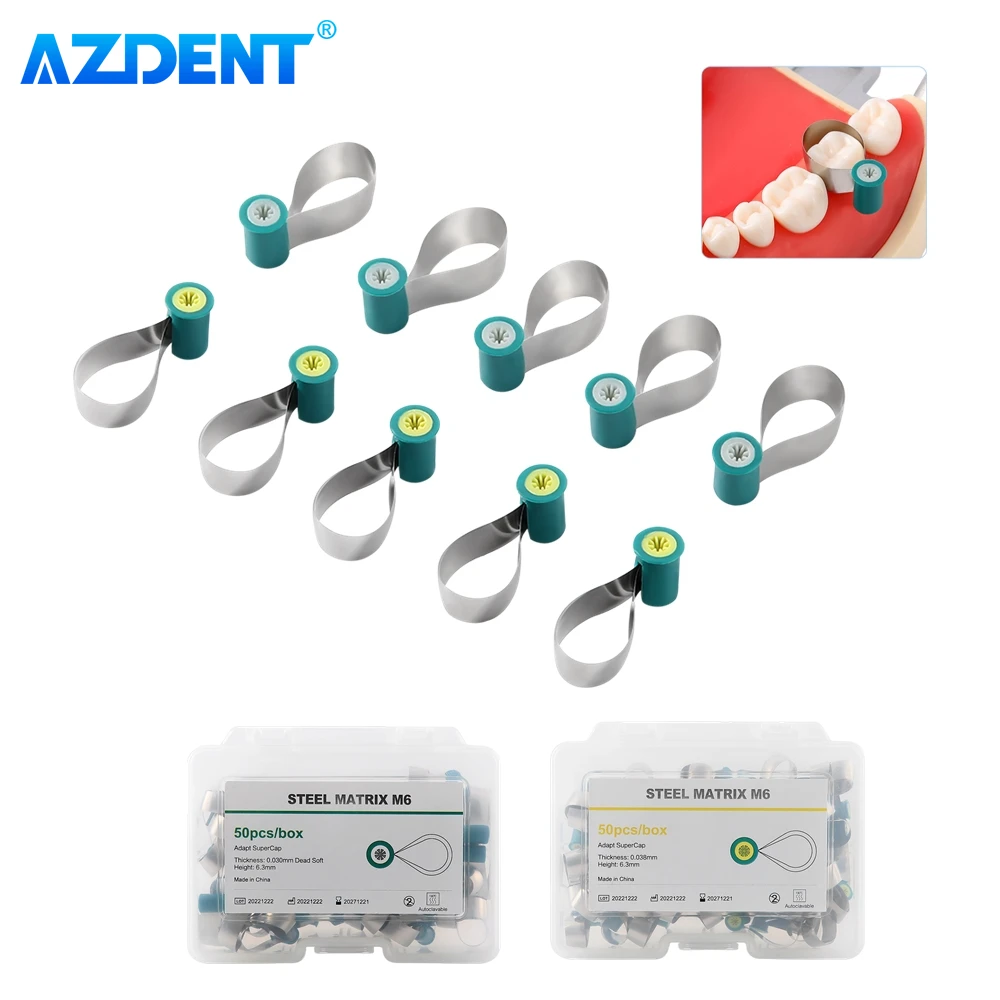 AZDENT 50PCS/Box Dental Matrix Bands Steel Sectional Double-Side Contoured Anatomically Shaped Matrix Bands Dentistry Tools