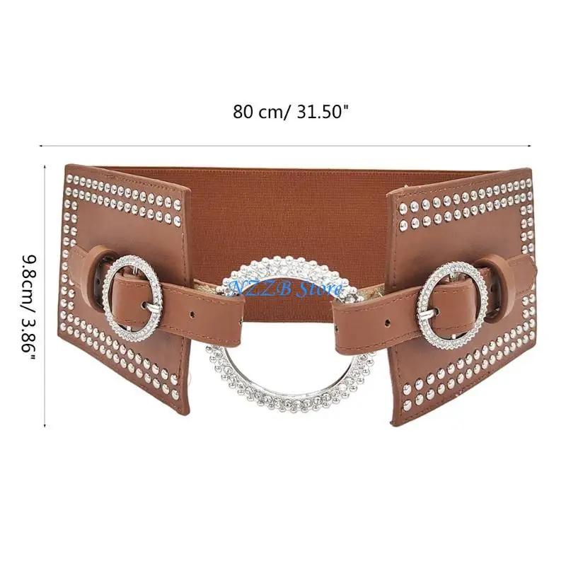 T21F المرأة بسط حزام الخصر خمر أنيقة واسعة مشد مطاطا حبل الزخرفية المرأة مشد مع حجر الراين مشبك #6