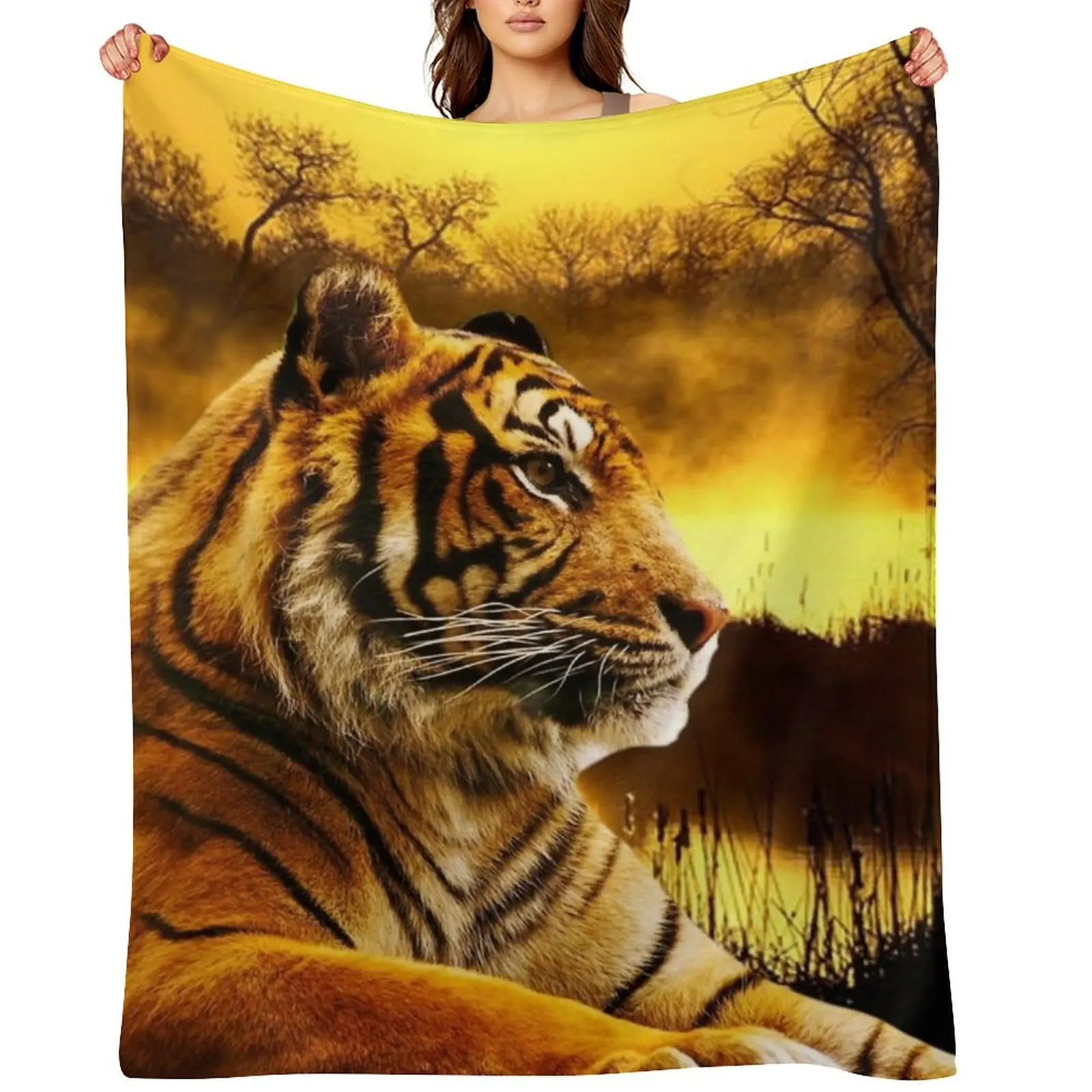 

Tiger and Sunset Throw Blanket Winter beds Bed Soft Plaid anime Blankets
