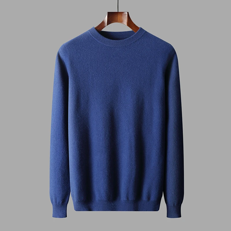 Texture Twill Fall/Winter new 100% Merino wool cashmere sweater men's O-neck pullover warm bottom knit shirt top