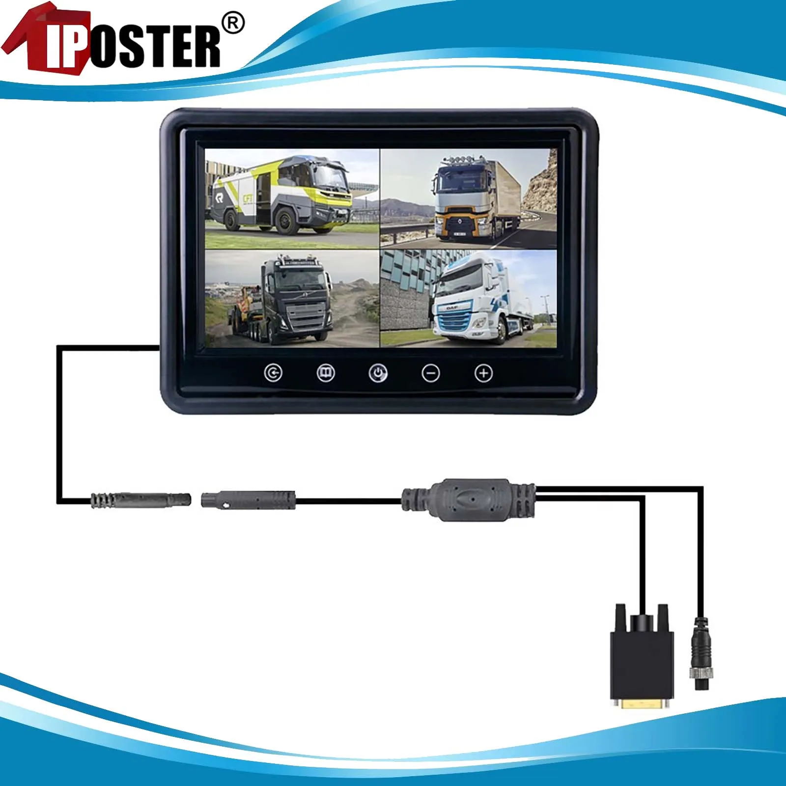 

iPoster 7/9/10.1" IPS Screen AHD Monitor 1080P / 720P Compatible with VGA & 4PIN Aviation Female Connector For MDVR & Cameras
