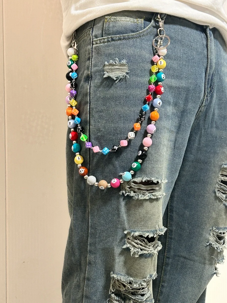 Original DIY Colorful Dice Billiards Chain For Pants Fashionable Men And Women Accessories Y2K Style Multi-Functional Keychain