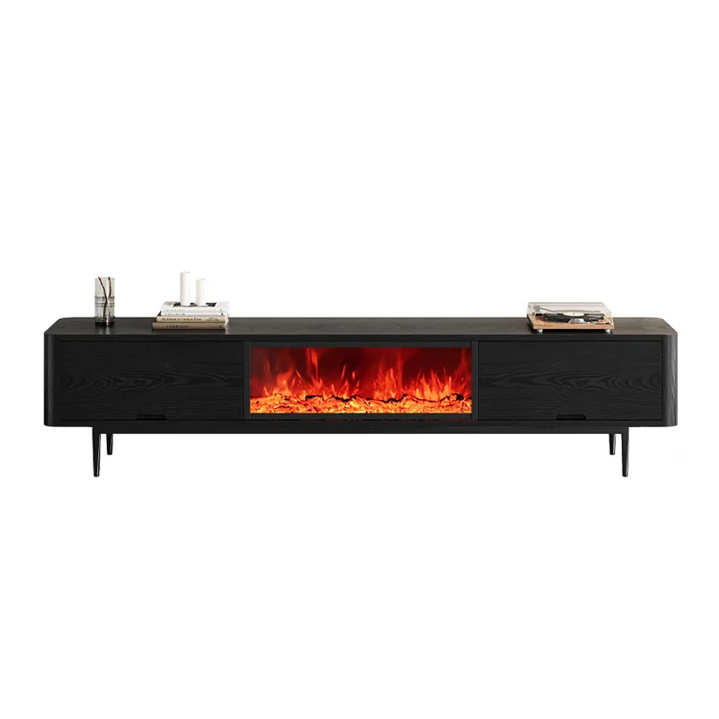 TV Cabinet with Electric Fireplace Two Drawers Living Room Furniture Featuring Storage RoHS Certification
