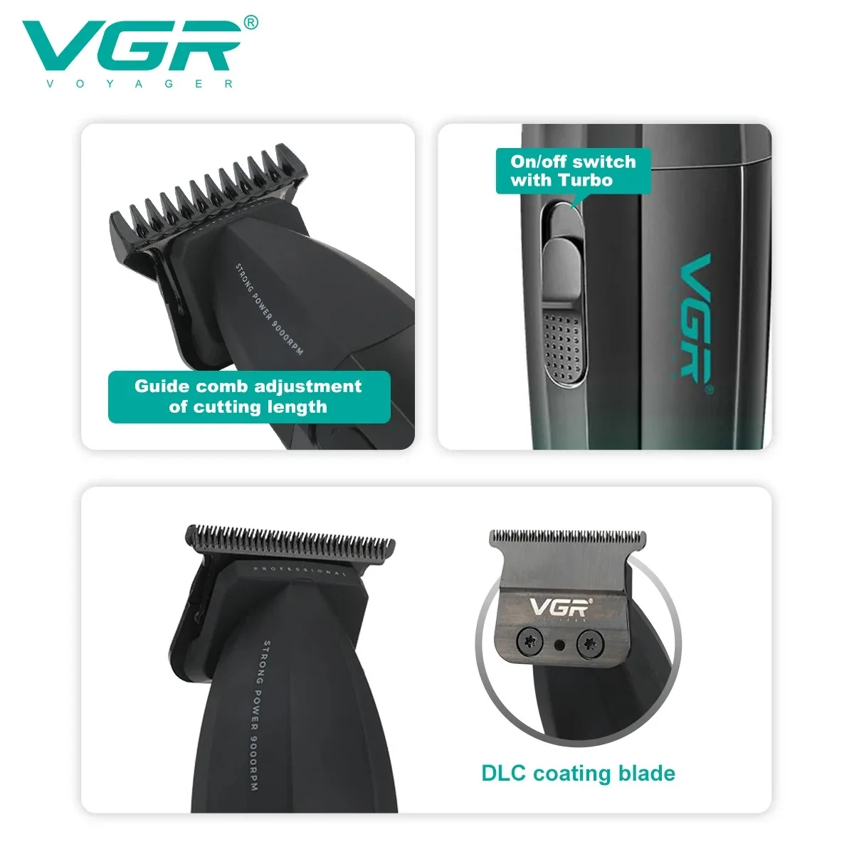 VGR Hair Trimmer Professional Hair Cut Machine 9000 RPM Electric Barber Clipper Metal Rechargeable Hair Clipper for Men V-906