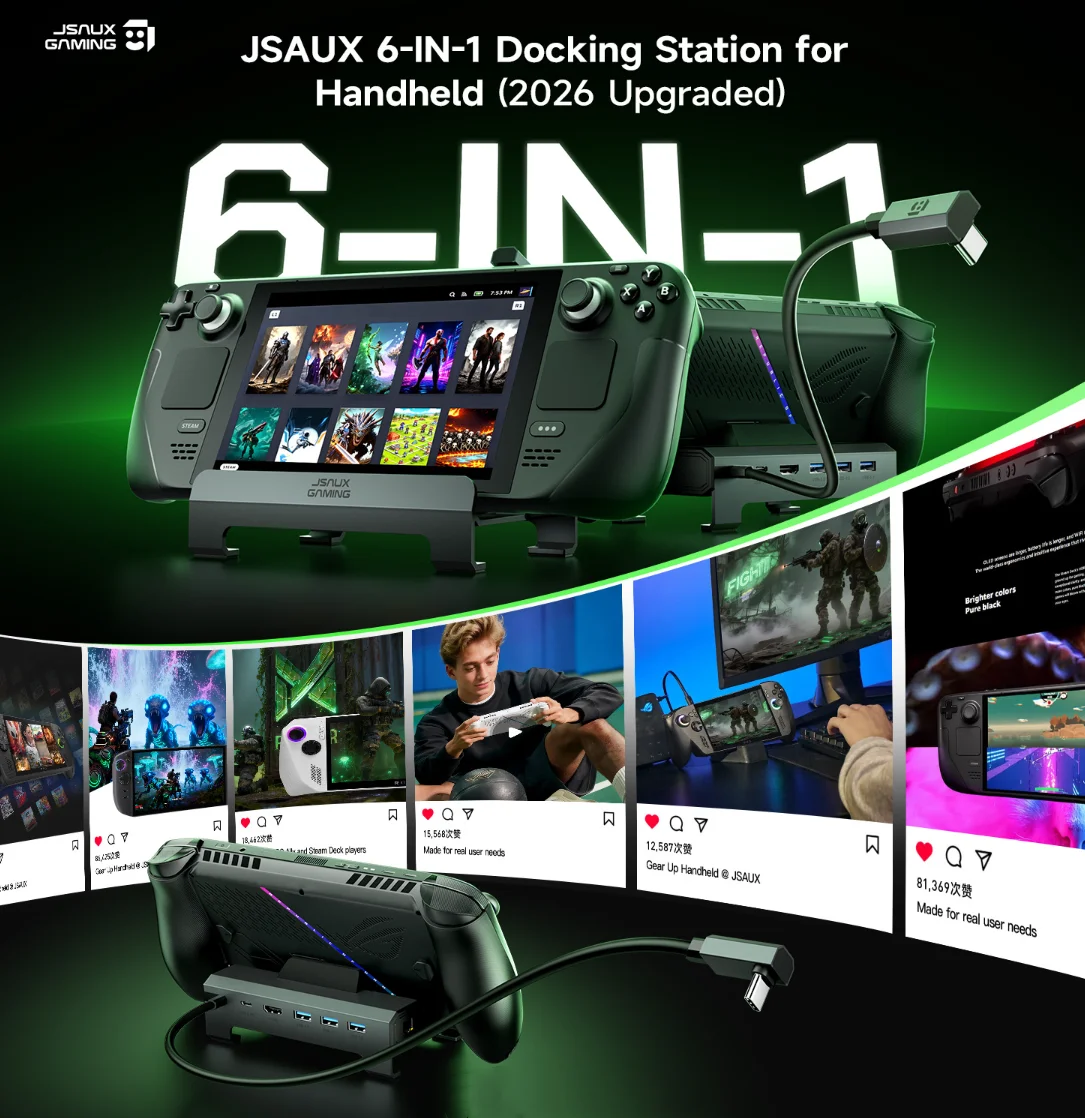 ROG Xbox Ally X Dock, 6-in-1 Docking Station 4K@120Hz for ASUS ROG Xbox Ally/Xbox Ally X, HDMI 2.1, 3USB 3.0, 100W Charge-HB0612