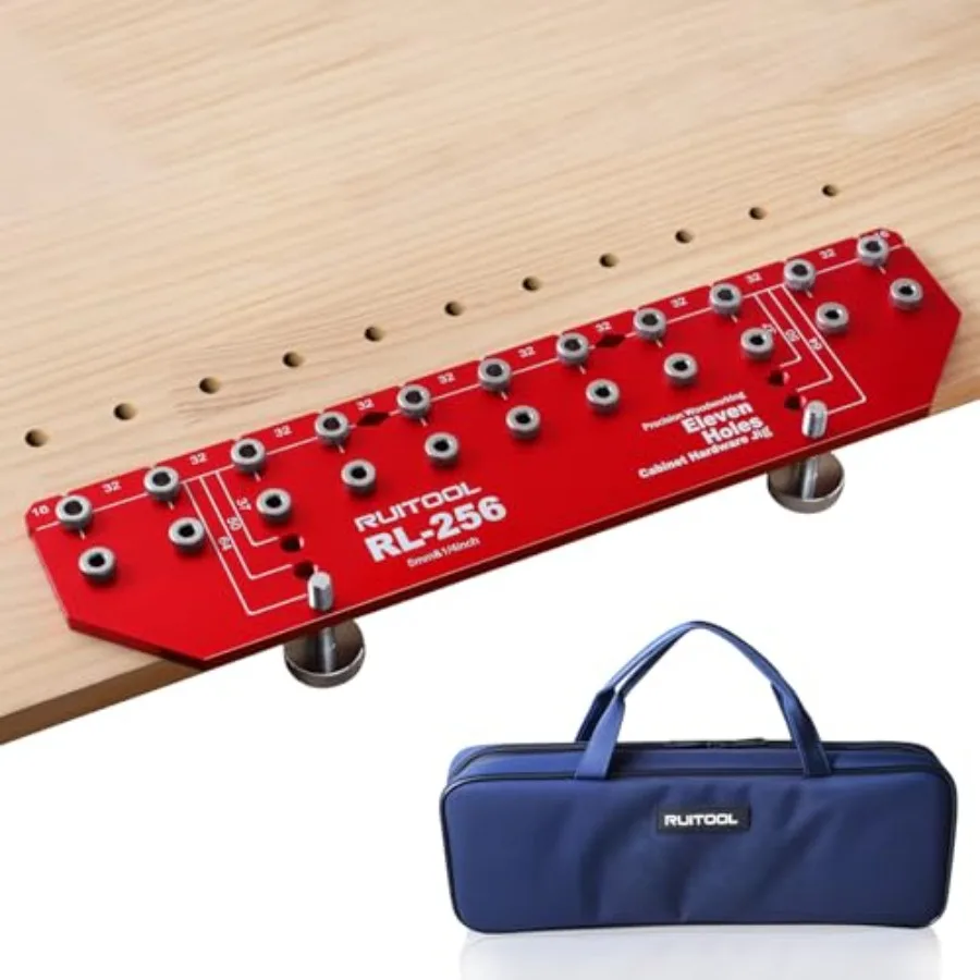 

Shelf Pin Jig 11 Holes Self-contained Clamping Function All Metal Shelf Pin Drilling Jig with 1/4" and 5mm Drill Bit Shelf Hole