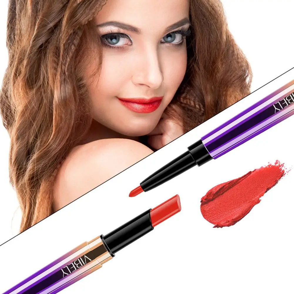 2in1 Dubbele Kop Matte Fluwelen Lippenstift Potlood & Lip Liner Make-Up Langdurige Cosmetica Waterdicht Y4h3