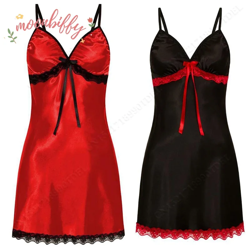 ผู้หญิงชุดนอนเซ็กซี่ Nightdress ลูกไม้ผ้าไหมซาตินชุดราตรีแขนกุด Nightwear V คอ Nightgown PLUS ขนาดชุดนอน