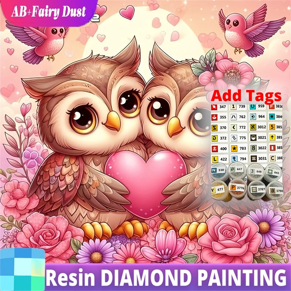 

Resin Fairy Dust AB Diamond Mosaic Animal Bird Full Drill Square Painting Love Heart Picture Of Rhinestones Embroidery Rose Hand
