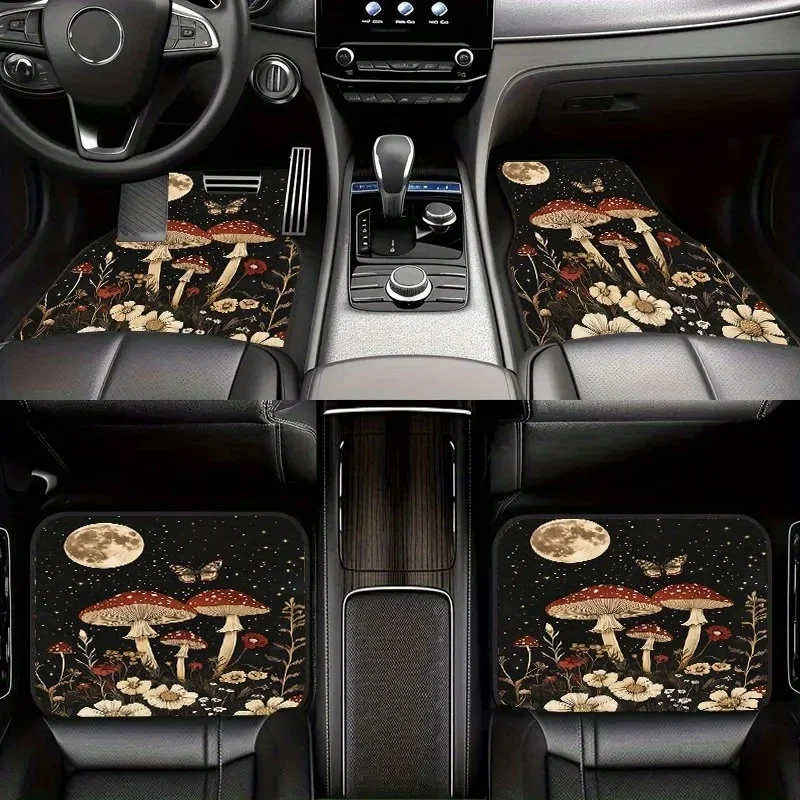 4pcs Fantasy Floral And Mushroom Pattern Car Mats, Keeping The Interior Clean And Stylish, Durable And Stylish Interior Protecti