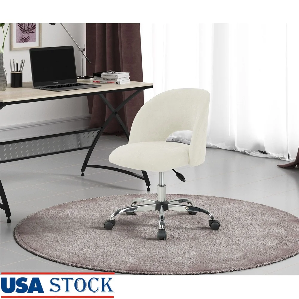 

Modern Open Back Office Chair with Boucle Upholstery Adjustable Height Swivel Casters Teen Adult Work Study
