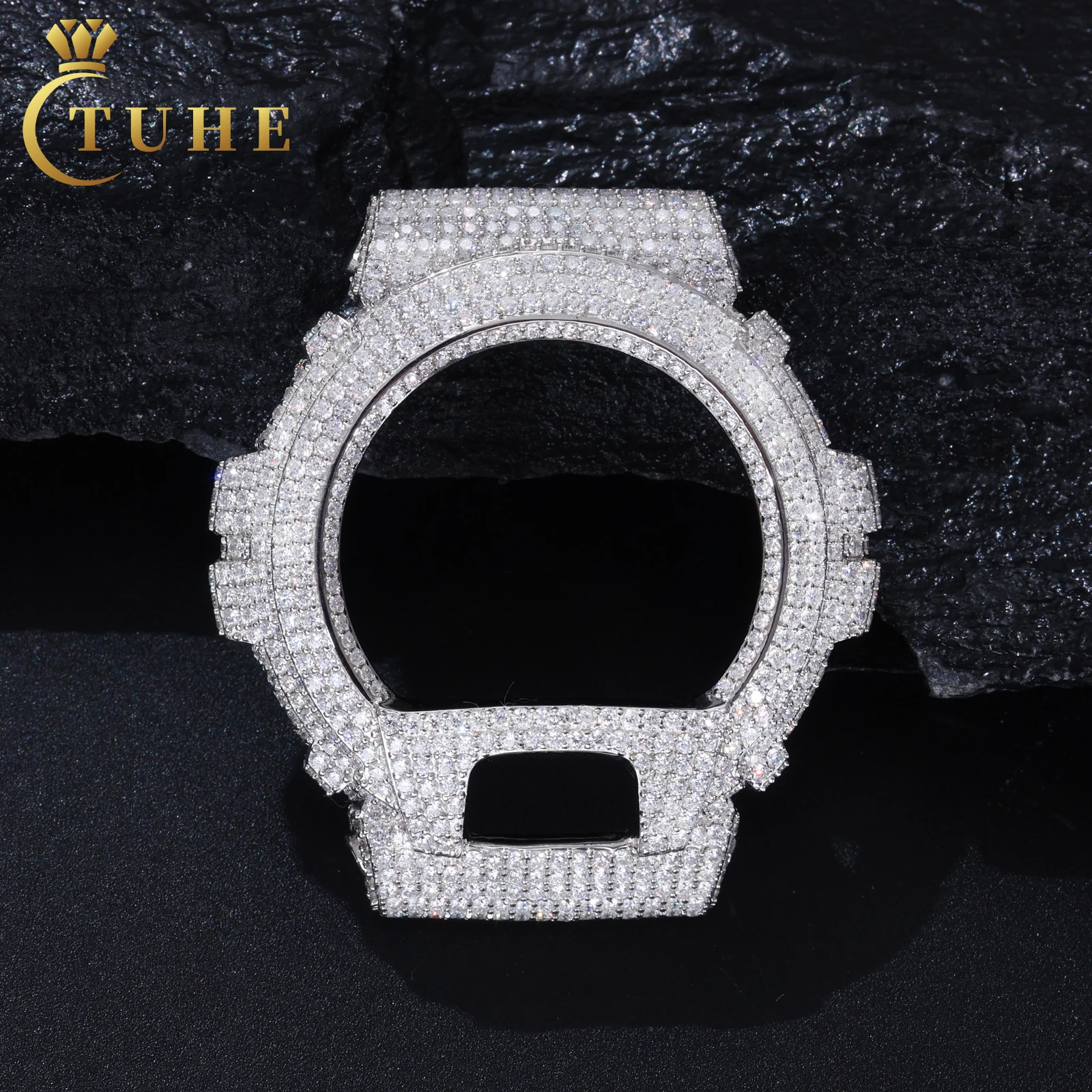 

925 Sterling Silver VVS Moissanite Diamond Iced Out Watch Bezel Case For DW6900