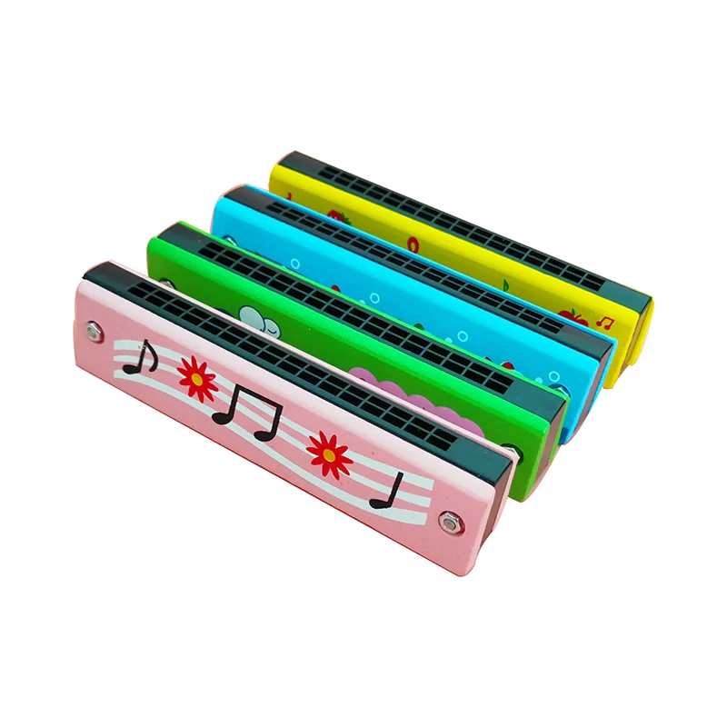 Cartoon Cute Wooden Harmonica Toys Children's Double Row Enlightenment Musical Instrument Student Teaching Use Birthday Gifts