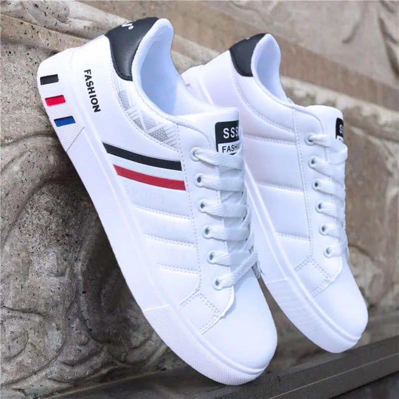 Luxury Men's Sneakers White Vulcanized Sneakers 2023 New Flat Comfortable Shoes for Men Fashion PU Leather Men's Casual Shoes