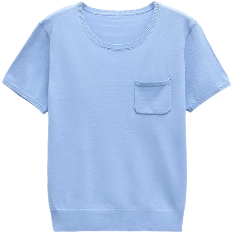 

Spring 2025 Women's Faion round Ne ort Sve Flat Needle Knitted Top Simple Design Commute Sle Regular Length