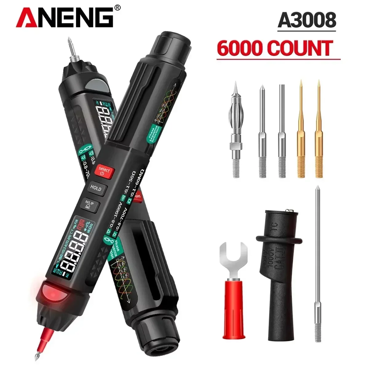 ANENG A3008 Intelligent Multimeter Pen 6000 Counts Digital Non Contact Voltage Meter Multimetro Removable Pen TipTester Tools