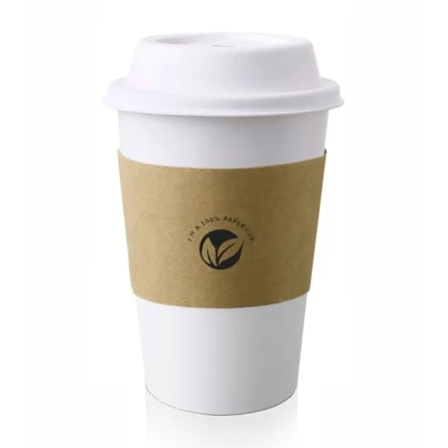 

50 pack 16 oz compostable coffee cups with lids and kraft sleeves for ecofriendly hot beverage service disposable white paper c