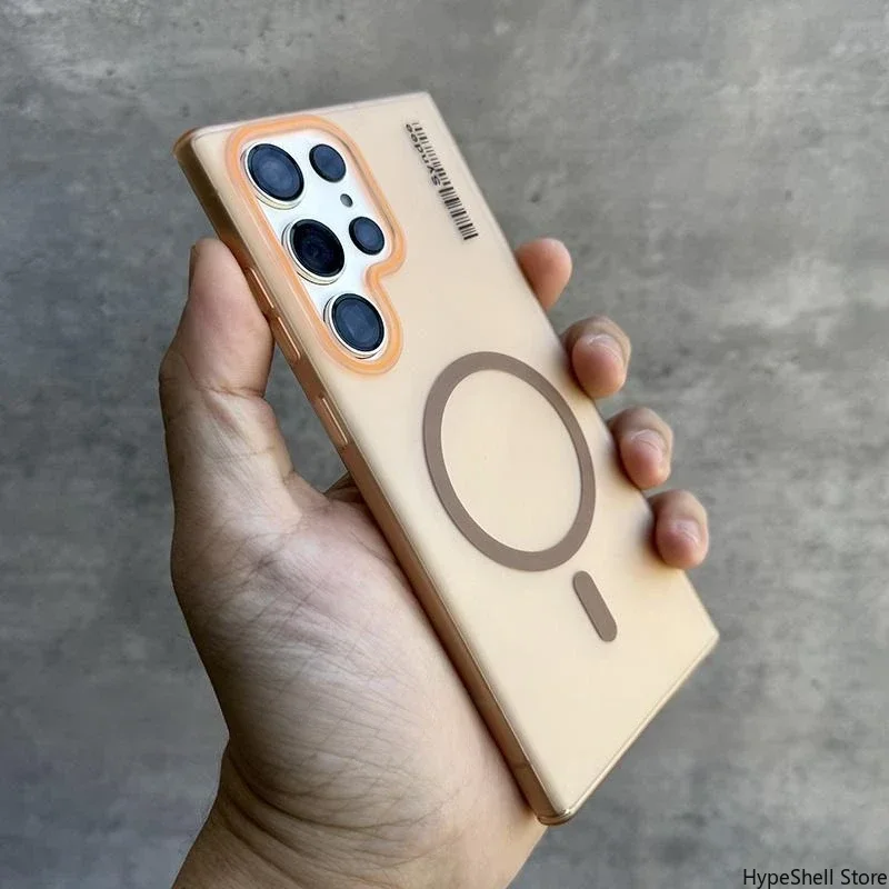 Luxury Mat Magnetic Wireless Charge Magsafe Case For Samsung S25 S23 S22  S24 Ultra Note 20 Slim Lable Cover for Galaxy S25 Plus