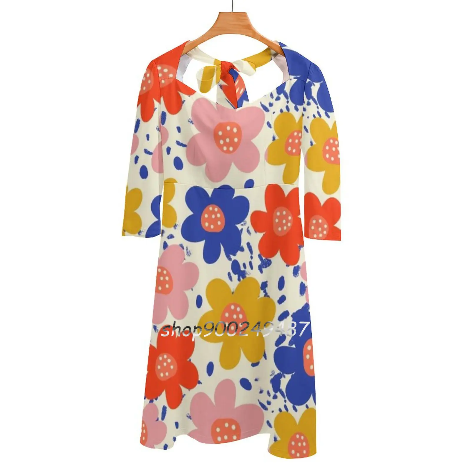 Gabriella`S Garden Evening Party Dresses Midi Sexy Dress Female Sweet One Piece Dress Korean Flowers Floral Red Blue Yellow