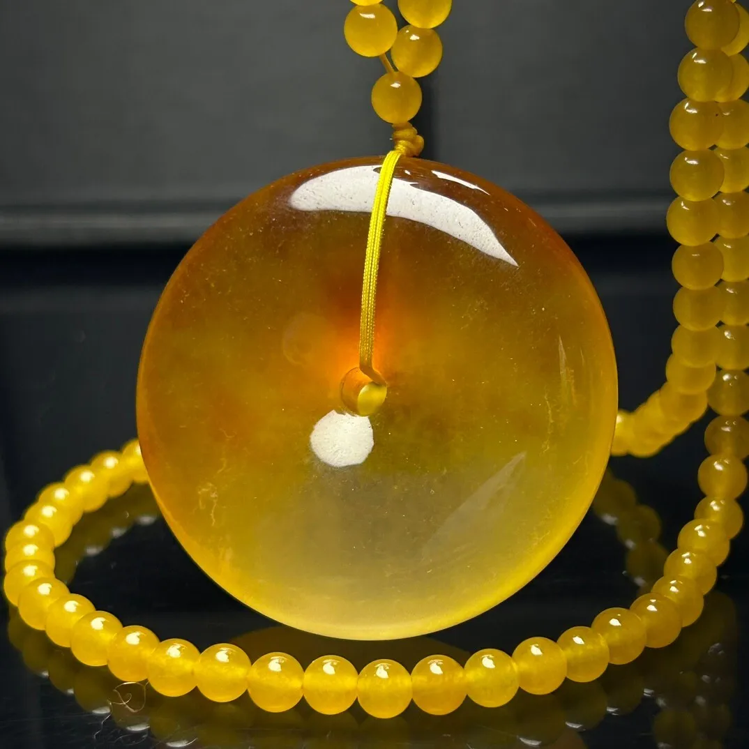 Certified Natural Yellow jade Jadeite Bread safety Buckle Pendant & Necklaces Safety Buckle