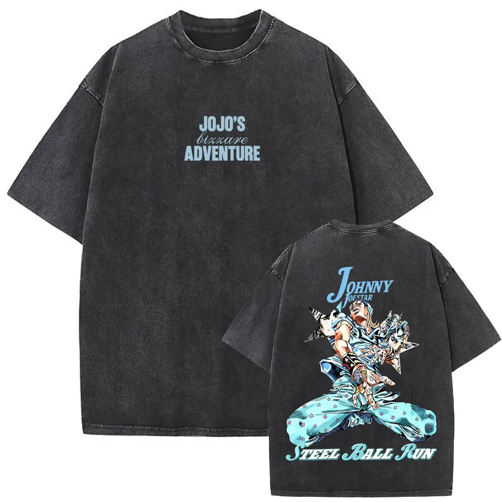 Anime Jojo Bizarre Adventure Washed Vintage T-shirt Manga Killer Queen T Shirt Men Women Cartoon Casual Oversized O-Neck Tshirt view 5