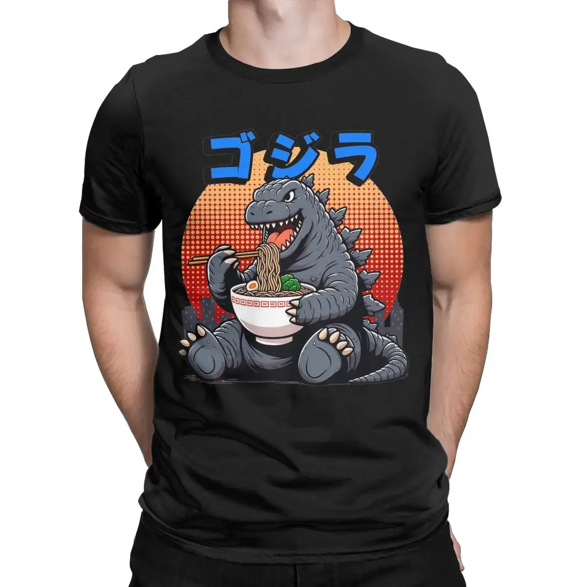 Godzillaed Eating Ramen Men T Shirt Funny Tees Short Sleeve Crewneck T-Shirt 100% Cotton Gift Idea Clothes