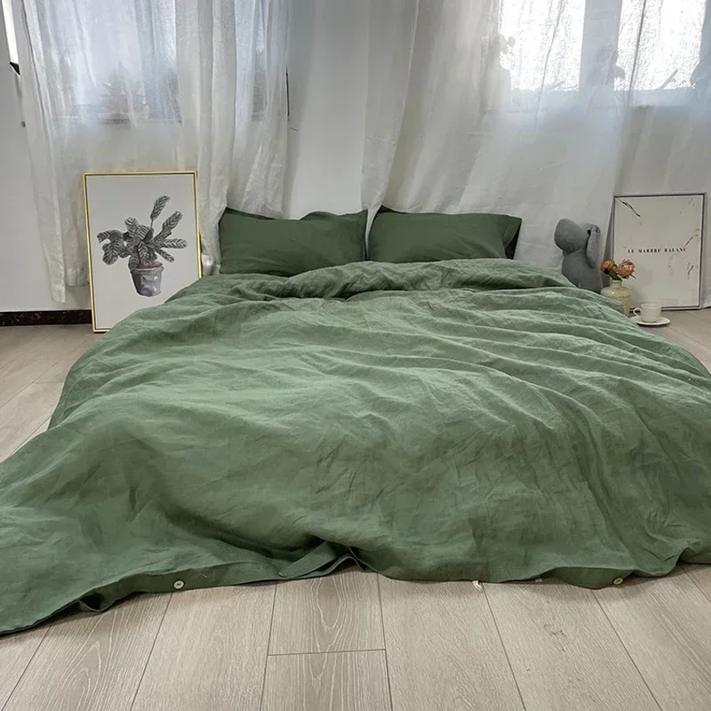 100% Linen Duvet Cover 1 Piece Basic Style French Washed Flax Solid Color Soft Breathable Farmhouse Beddings with Button Closure