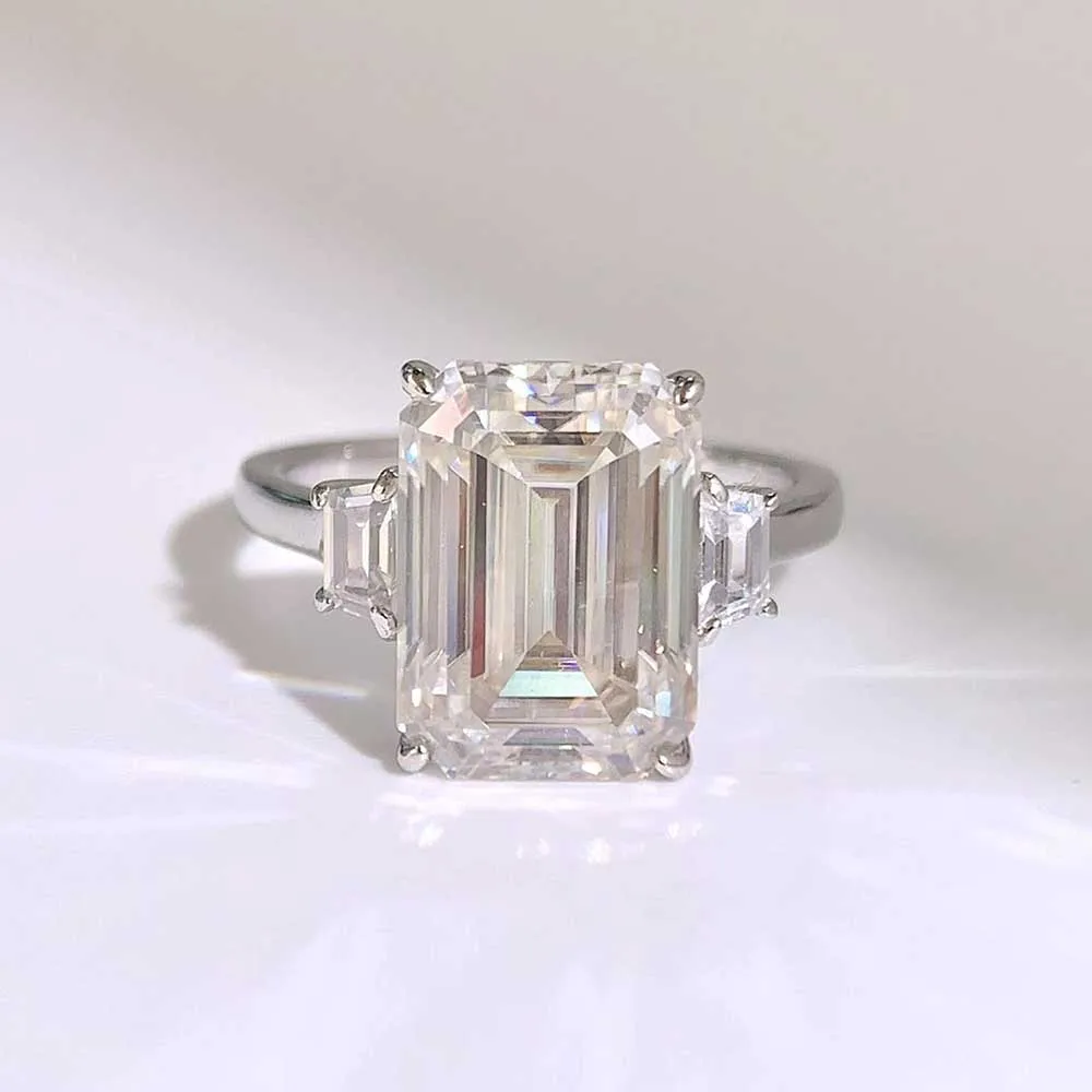 BXINY فاخر 10CT مشع/الزمرد قطع مويسانيتي خواتم 100% S925 الفضة 3-حجر الجليد قطع الماس النساء الرجال العصابات الزفاف مجوهرات #4