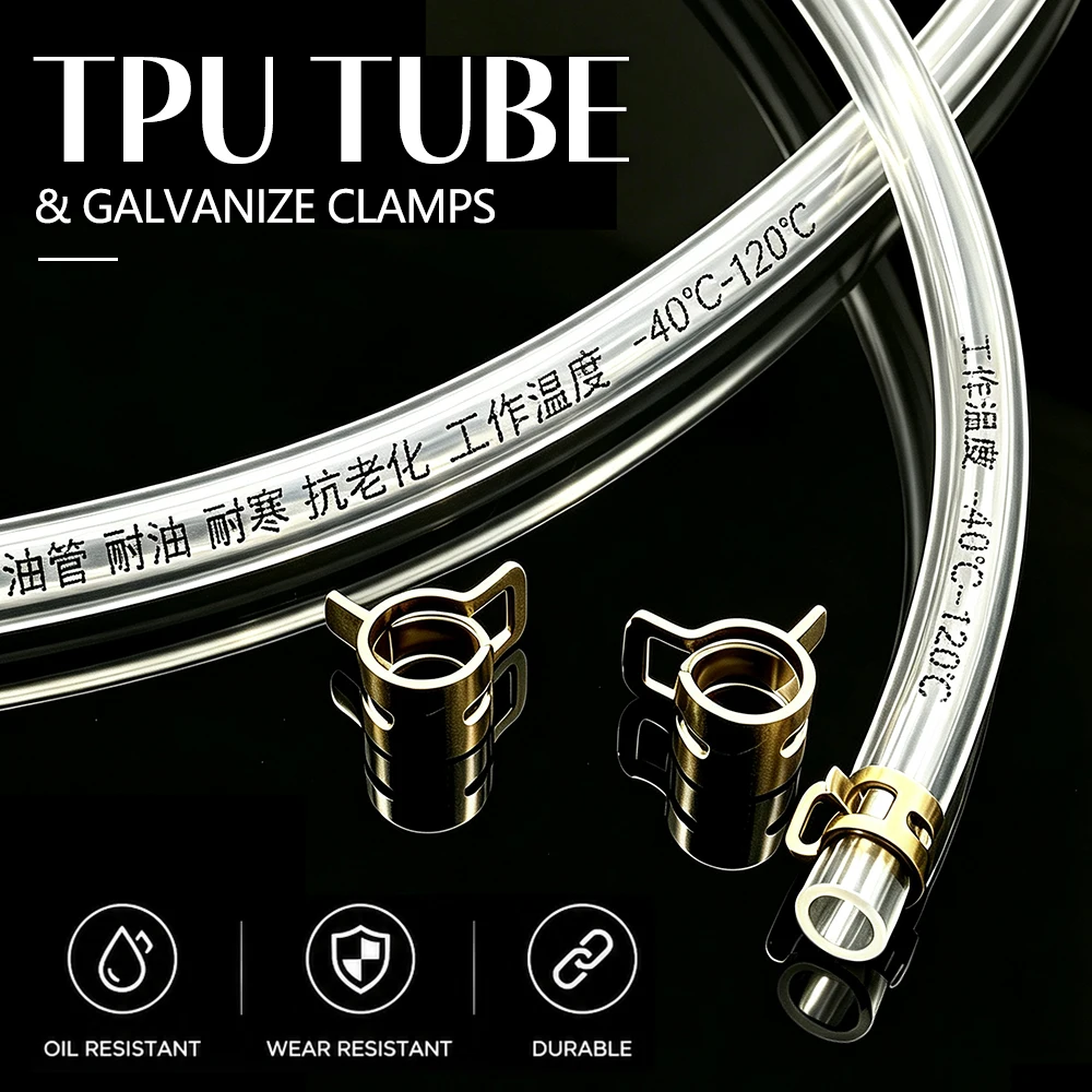 Clear TPU Fuel Tube + Galvanized Clamps ID 4~16mm High Pressure Corrosion Resistant Diesel Fuel Hose for Power and Fuel Transfer
