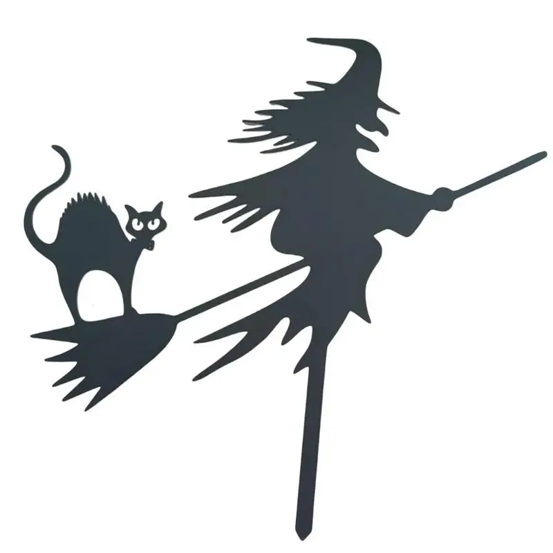 Halloween Broom Witch Cat Decor Cat Garden Decoration Metal Stake Halloween Yard Signs Stakes Outdoor Decorations For Balcony