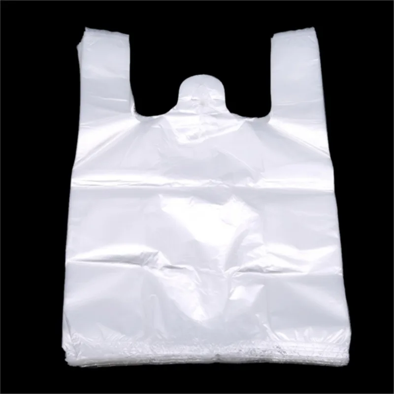 Plastic Shopping Bag 100Pcs Transparent Shopping Bag Supermarket Plastic Bags With Handle Food Packaging image 3