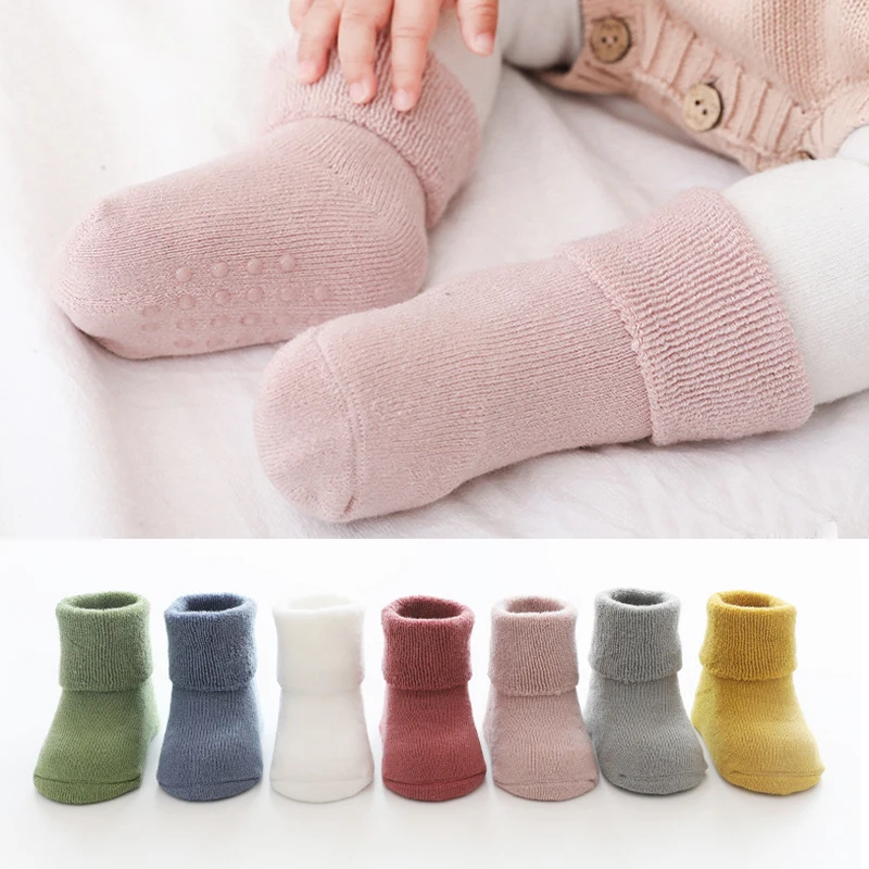 

New Baby Socks Winter Thick Warm Baby Girls Boys Socks Solid Color Newborn Baby Non-slip Sock Clothes Accessories Baby Stuff