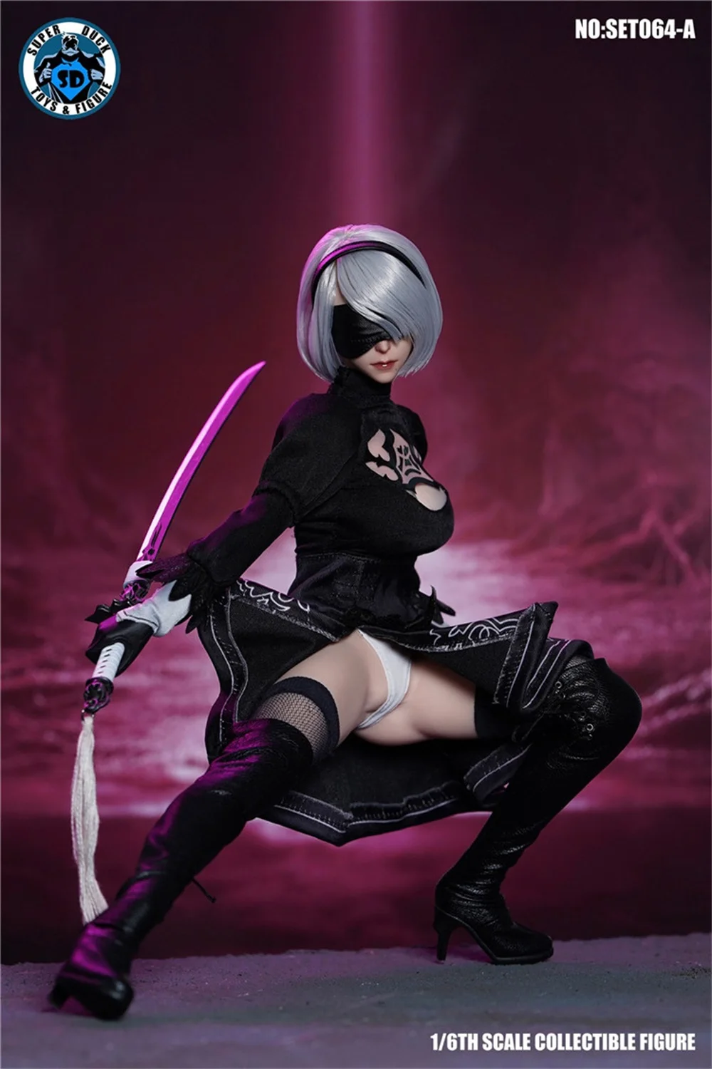 SUPER DUCK SET064 NieR 2B Girl Head Sculpt Conjunto de Roupas, Modelo Traje Feminino, 12 ''Action Figure Dolls