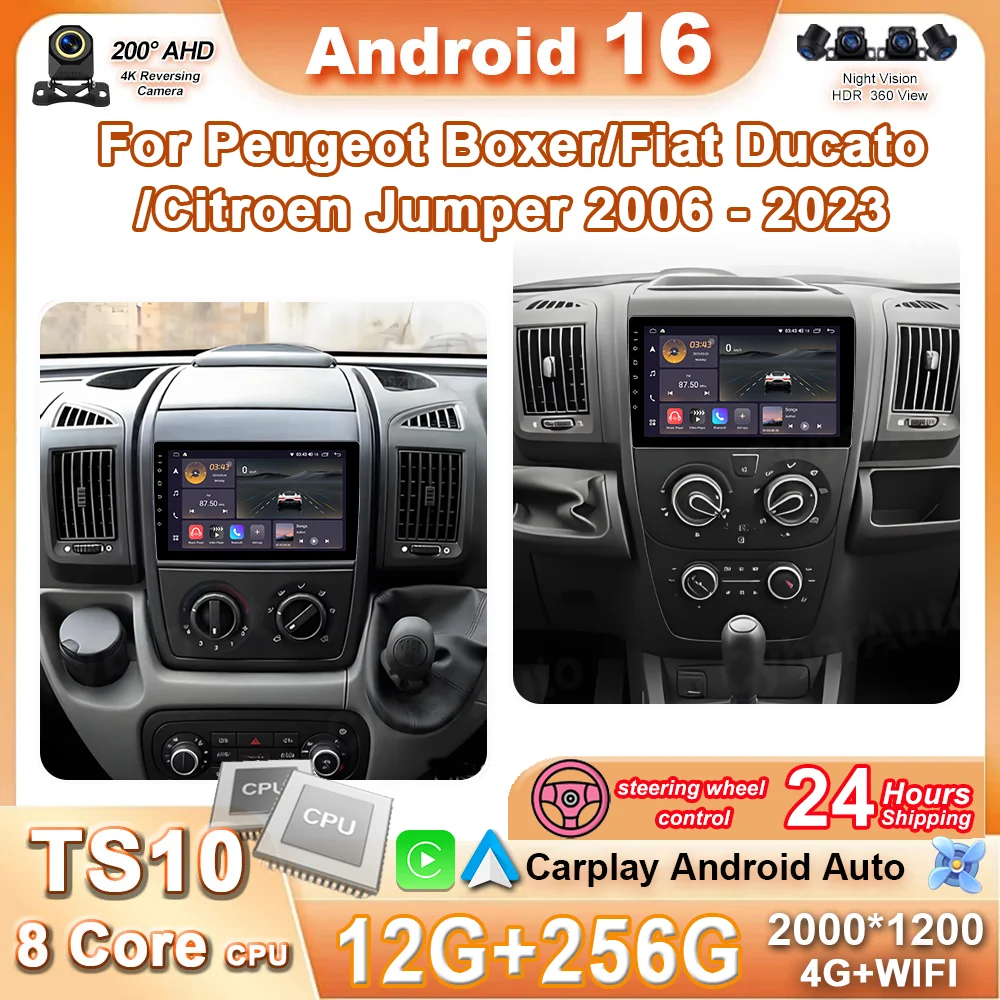 Car Radio For Peugeot Boxer/Fiat Ducato/Citroen Jumper 2006-2023 Stereo Android Auto Multimedia Player GPS Carplay 4G Wifi Video