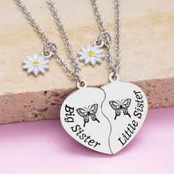 2 Pcs/Set Stainless Steel Sister Heart Matching Necklace Daisy Pendant Eternity Necklace For Good Friends