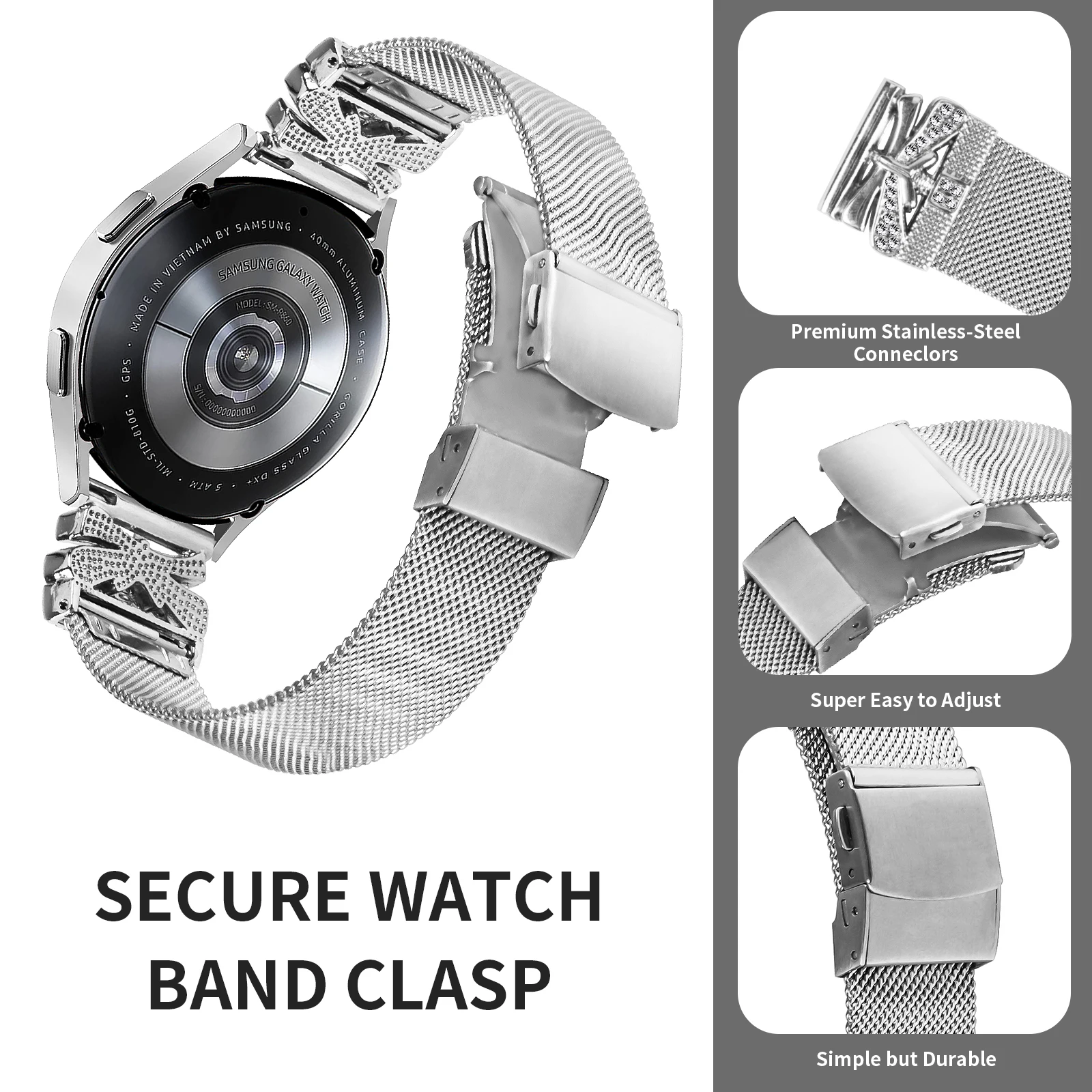 Samsung Galaxy Watch6 / Watch6 クラシック 20MM ステンレススチール時計ストラップ交換用 - シルバー